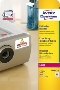 Этикетки Avery Zweckform L6141 Triple Bond 63,5×33,9 мм, самоклеящиеся, раскладка 3 на лист