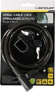 Bicycle Lock DUNLOP Z0451 — keyed cable lock 8 mm × 150 cm, black