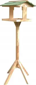 Wooden freestanding bird feeder Garden Fun GF-12900, 36×34×112 cm, with solar lamp
