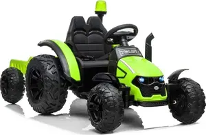 Electric ride-on tractor with trailer lean cars HZB-200 — children's battery-powered tractor, green