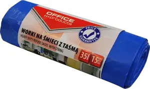Garbage Bags with Tie Tape Office Products 35 L, LDHD, 15 pcs, blue