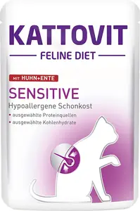 Kaķu barība KATTOVIT Sensitive 85 g paciņa — vista un pīle, kaķiem ar pārtikas nepanesību