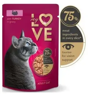 Kaķu barība konservēta Synteza MY LOVE 85 g - tītara gaļa mērcē, paciņa