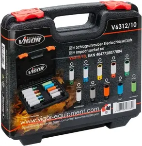 Socket Adapter Set Vigor V6312/10 — 1/2" (12.5 mm) square drive, 10-piece