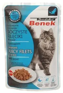 Влажный корм для кошек пакет super benek Филе в соусе с форелью 85 г