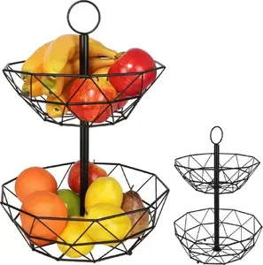 Vilde metal 2-tier fruit and vegetable basket, black, 43 cm