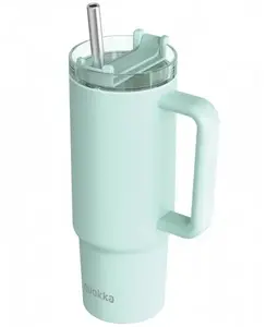 Termokrūze QUOKKA Stream no nerūsējošā tērauda 950 ml ar salmiņu, tirkīza