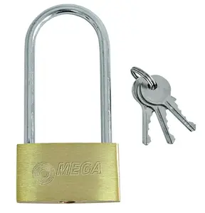 Padlock MEGA 24150 brass, long shackle, 50 mm, with 3 keys