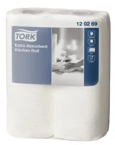 Kitchen roll Tork Extra Absorbent by Staples — paper towel rolls 101×202 mm, white, pack dimensions 400×600×230 mm