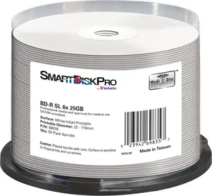 Диск Blu-ray BD-R SmartDisk 25GB Белый для струйной печати Катушка 50 шт (модель 69835)