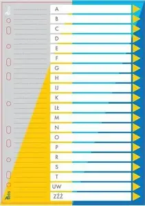 Divider sheets Tetis A4 alphabetical A–Z, polypropylene (PP) index tabs, pack AL325TET