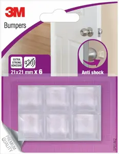 Durvju ierobežotājs Scotch SP91A62, caurspīdīgs, pie sienas piestiprināms, iepakojumā 6 gab., 21 mm x 21 mm