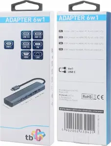 USB-C Hub TB Print AKTBXVA6W1U3HRJ — 6-in-1: HDMI, 3×USB-A, PD, RJ-45