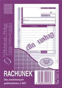 Invoice book Michalczyk & Prokop Rachunek dla zwolnionych podmiotowo z VAT A6 vertical — 233-5