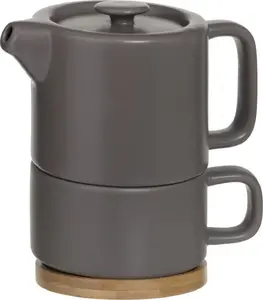 Ceramic jug with cup Secret de Gourmet 400 ml — Natural Taupe