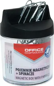 Office Products magnetic paperclip holder, round transparent container with paperclips