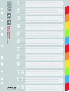Cardboard Dividers A4 Office Products 12-sheet pack assorted colors (MPN 21071221-99)