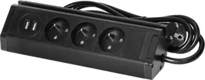 Furniture triple power outlet ORNO FS-15/B with phone holder, USB charger 2×A (2.4A), 3×2P+Z, 1.5 m cable, black