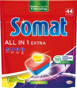 Trauku mazgājamās tabletes SOMAT All in 1 Extra Lemon & Lime — 44 gab.