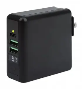 Travel Wall Charger and Powerbank 8,000 mAh by Prestigio — 1x USB-C, 2x USB-A, 5W Wireless Pad, USA/UK/EU Plugs, 100–240V, Black
