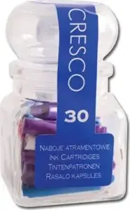 Ink Cartridges for Fountain Pen Cresco 30 pcs — blue ink in jar