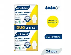 Прокладки Vuokkoset NORMAL WINGS DUOPACK (2 x 12 шт.) — нормальная впитываемость, с крылышками