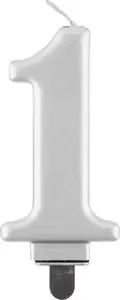 Candle numeral metallic silver GoDan 1 — single universal decorative birthday candle