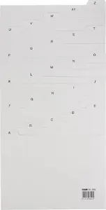 PBS Connect index dividers for A5 card files, alphabetical A–Z, polypropylene, grey