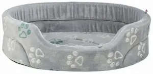 Trixie pet bed Jimmy Soft, oval plush bed for dog/cat, light grey, 75 x 65 cm