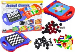 Игровой набор LEANToys Gra Podróżna 8в1 — 8 в 1: шахматы, шашки, лудо, нарды, китайские шашки, змеи и лестницы