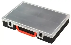 Tool box MEGA Meister Werkzeuge 194380 — polypropylene, 300×145×35 mm, black/red/transparent