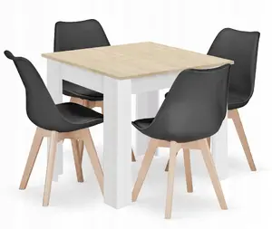 Ēdamistabas komplekts LEOBERT: kvadrāta galds 80×80 cm ozols Sonoma + 4 MARK melni krēsli
