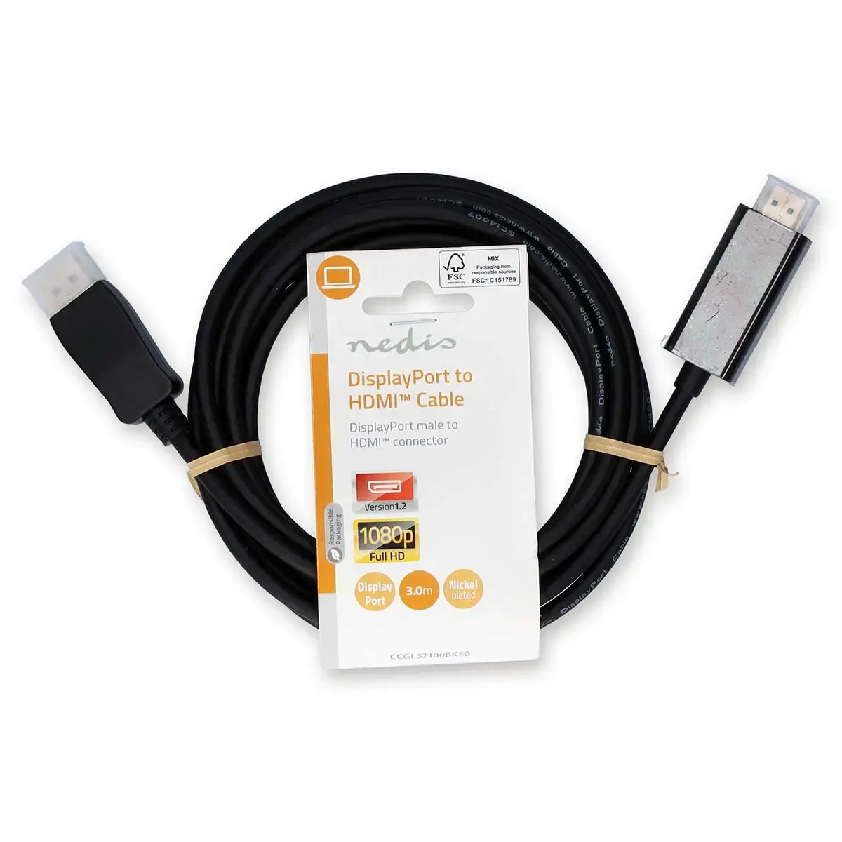 Nedis CCGL37100BK30 HDMI A → DisplayPort 3 м Photo 3