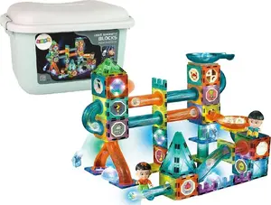Magnetic Marble Run Building Set LEANToys 150 pieces — Light-up Slide in Box