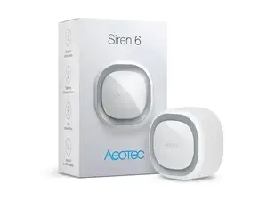 Bezvadu Z-Wave Sirene 6 no aeon labs — iekštelpām/ārā, 230 V AC ieeja, 5 V darbības spriegums, 120 m darbības attālums