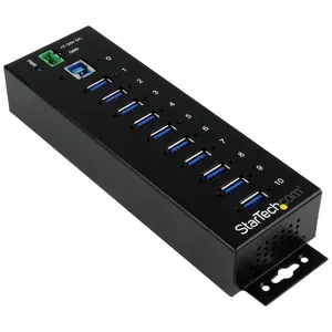 Промышленный USB 3.0 хаб Sonstige ST1030USBM — 10 портов USB‑A, 5 Гбит/с, защита ESD и от перенапряжения, металлический корпус, 7–24 В, крепление DIN/стена/стол