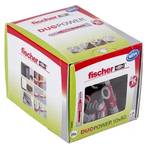 Dībelis fischer duebel DUOPOWER 10 x 80 mm, neilons, 25 gab., piemērots ķieģeļiem un betonam