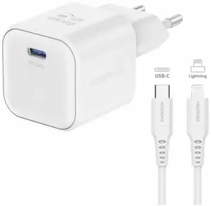 SWISSTEN Travel Charger GaN USB-C 20W PD with 1.2m USB-C to Lightning Data Cable