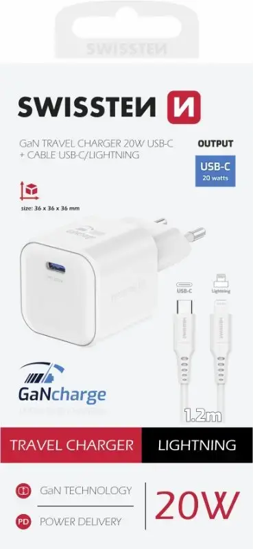 SWISSTEN Travel Charger GaN USB-C 20W PD Photo 3
