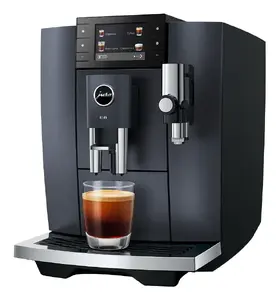 Espresso automāts JURA E8 (ED) — pilnībā automātisks, 1,9 l ūdens tvertne, iebūvēta dzirnaviņa, pupiņu padeve, 1450 W, melns