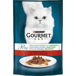 Mitrā barība kaķiem Nestle Purina GOURMET PERLE 85 g — Pieaugušiem, Liellops un burkāns