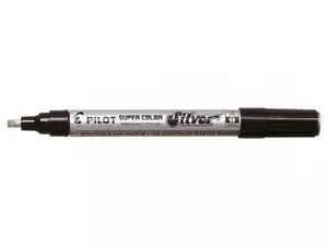 Marķieris PILOT Super Color Silver — platais gals, līnijas platums 2–4,5 mm, sudraba tinti