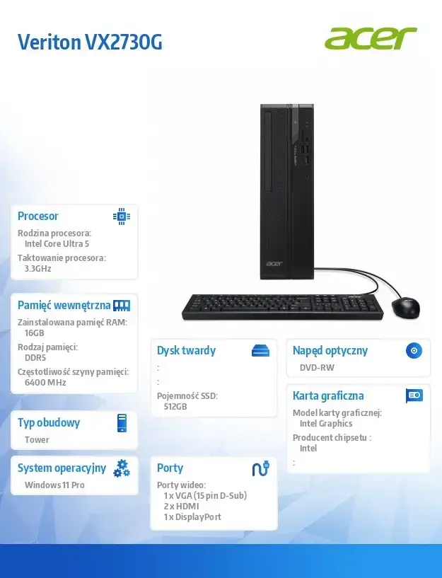 Acer Veriton VX2730G U5 225 stacionārais dators Photo 8