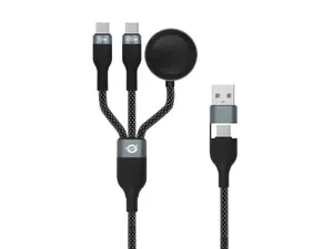 USB A to 2× USB-C 3-in-1 Fast Charging Data Cable Conceptronic ETTA08B15 — 1.5 m, USB 2.0, 5A, Apple Watch charger, 100W E‑Mark