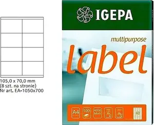 Label sheets Biurfol ETYKIETY A4 IGEPA 105 x 70 mm white, pack of 100