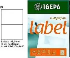 Etiķešu loksnes Mondi ETYKIETY A4 IGEPA 210 x 148 mm baltas — 100 gab.