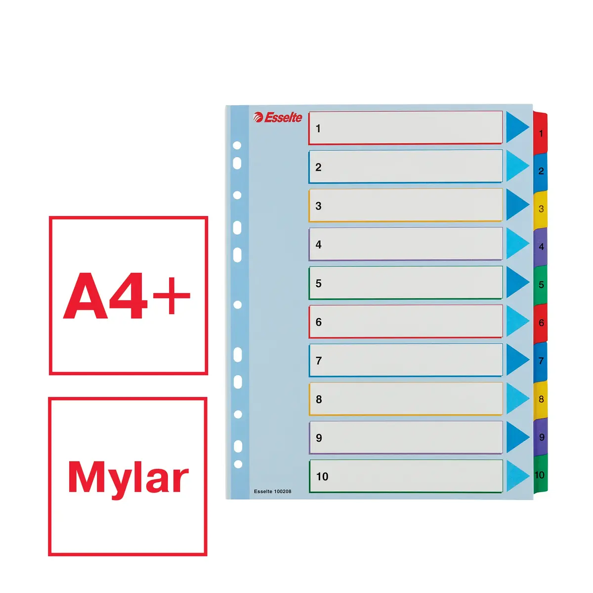 ESSELTE 1–10 pārrakstāmas Mylar A4+ cilnes Photo 2