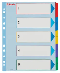 ESSELTE Index 1-5 Re-writable Mylar A4+ numeric tab index, cardboard, multicolour, 245×297 mm, pack of 5