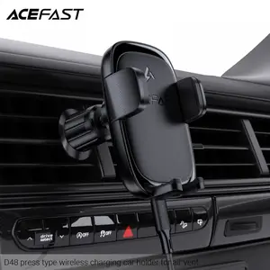 Auto tālruņa turētājs Acefast D48 ar bezvadu lādētāju uz ventilācijas režģa — melns