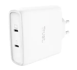 Зарядное устройство TRUST Maxo 100W 2‑портовое USB‑C GaN — 100 Вт, 2x USB‑C, до 20 В, от сети, кабель 2 м, белое